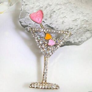 Cocktail Brooch rhinestone lapel pin jewelry heart silver hour bag charm bridal